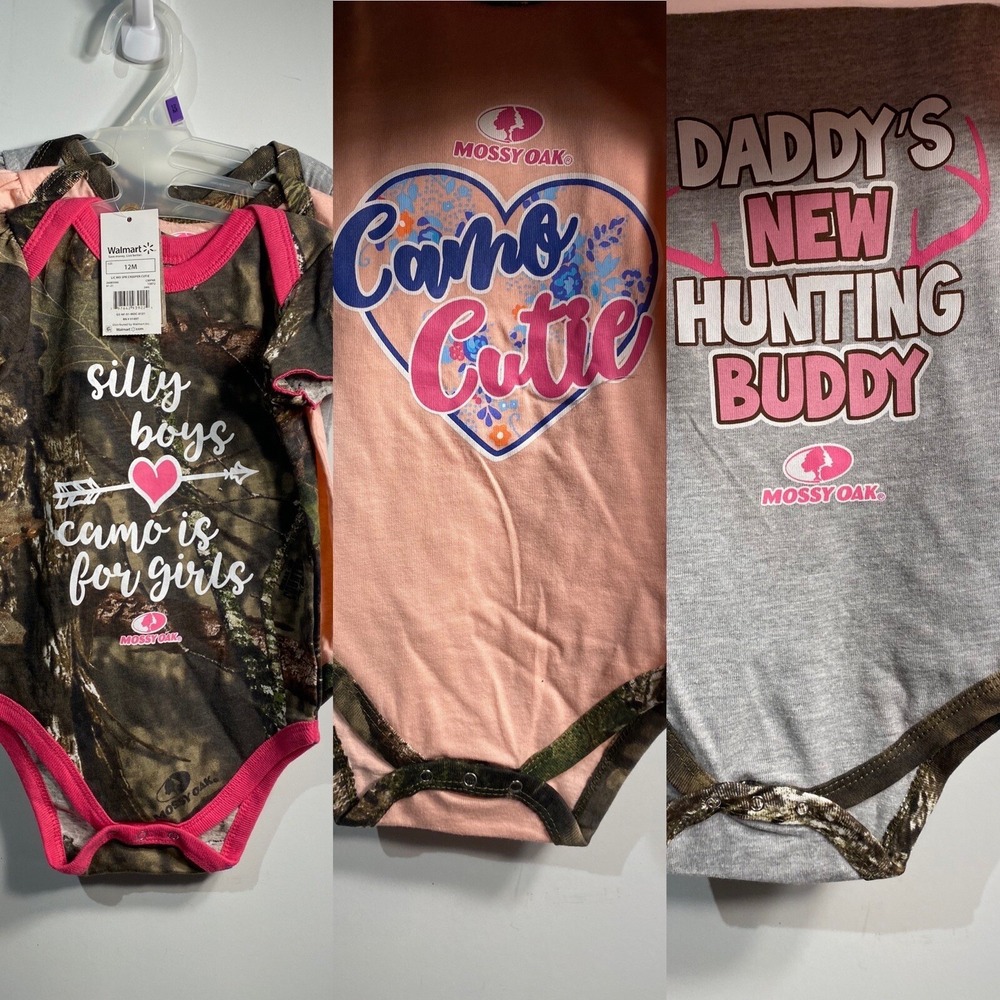 mossy oak baby girls 3 pack bodysuits camo size 12 months